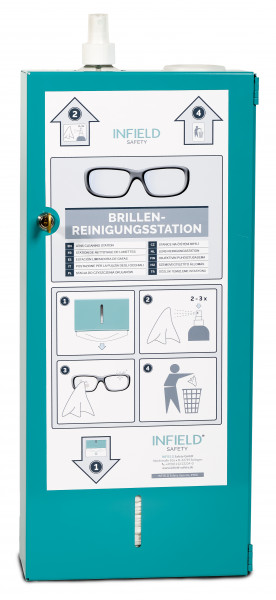 Brillenreinigungsstation inkl. Reinigungsflüssigkeit, Sprühpumpe & 2 x 210 Blatt Reinigungspapier